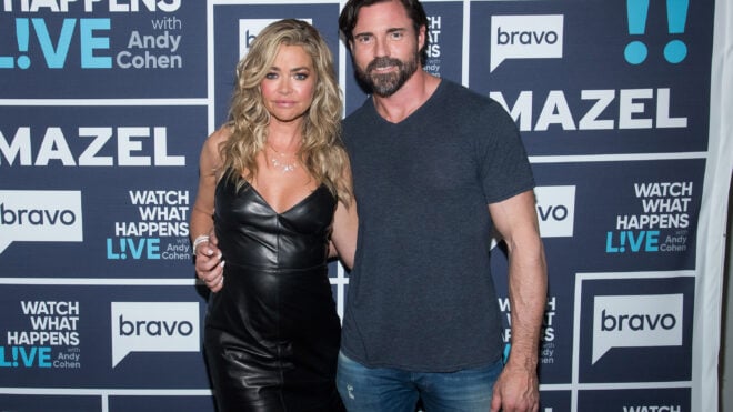 WATCH WHAT HAPPENS LIVE WITH ANDY COHEN -- Pictured (l-r): Actress Denise Richards and her husband Aaron Phypers on June 11, 2019 -- (Photo by: Charles Sykes/Bravo/NBCU Photo Bank/NBCUniversal via Getty Images)