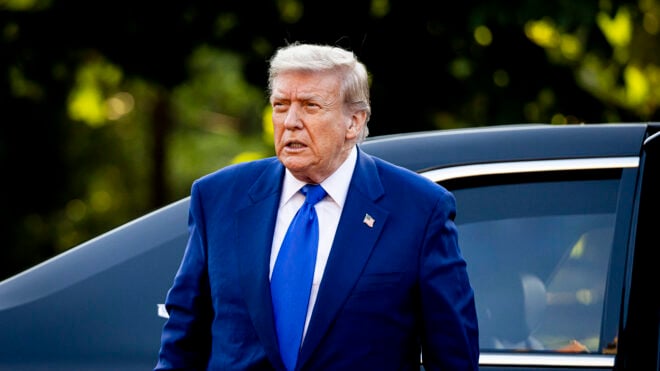 THE HAGUE, NETHERLANDS - JUNE 24: President of the United States Donald Trump arrives at Huis ten Bosch Palace for a dinner during the NATO Summit 2025 on June 24, 2025 in The Hague, Netherlands. (Photo by Patrick van Katwijk/Getty Images)