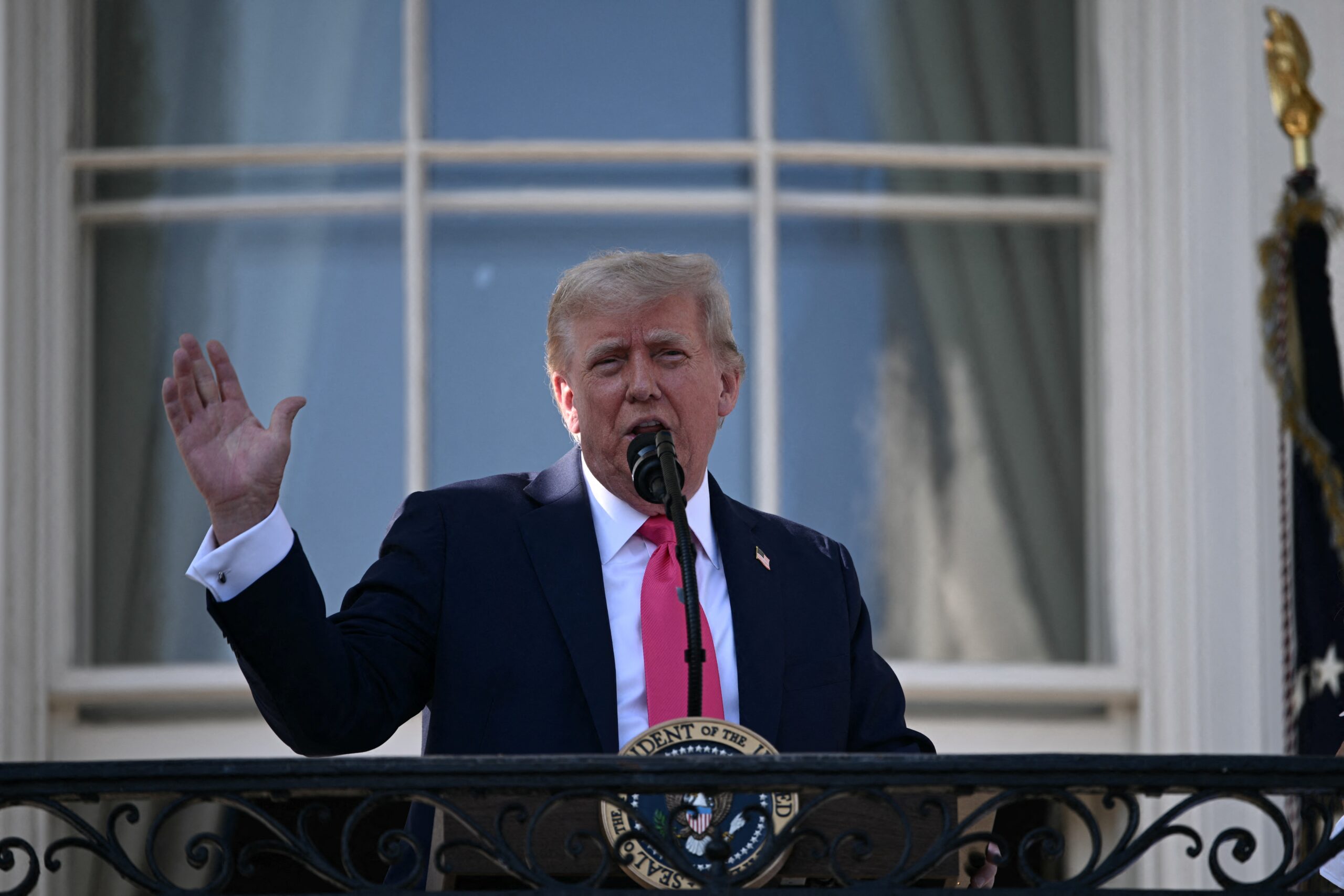 US President Donald Trump speaks during the Military Family Picnic on the South Lawn of the White House in Washington, DC, on July 4, 2025. (Photo by Brendan SMIALOWSKI / AFP) (Photo by BRENDAN SMIALOWSKI/AFP via Getty Images)