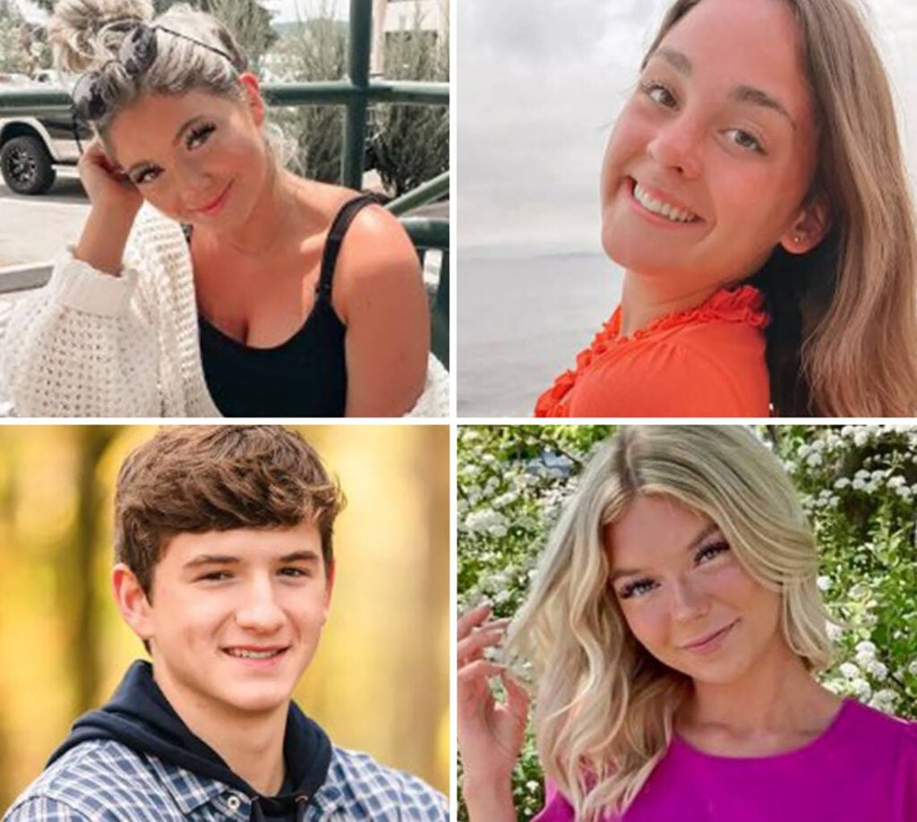 The four University of Idaho students stabbed to death in November, were Kaylee Goncalves, top left; Xana Kernodle, top right; Ethan Chapin, bottom left; and Madison Mogen, bottom right. (Moscow Police Department/TNS)