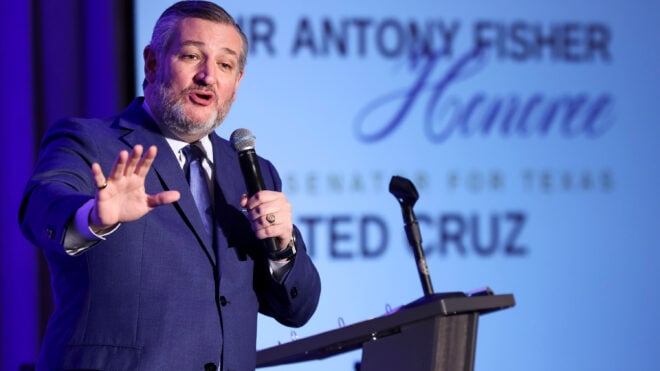 Sen. Ted Cruz shares his remarks as the keynote speaker during the Goodman Institute Dinner, on Wednesday, April 16, 2025, in Dallas. (Shafkat Anowar/The Dallas Morning News/TNS)