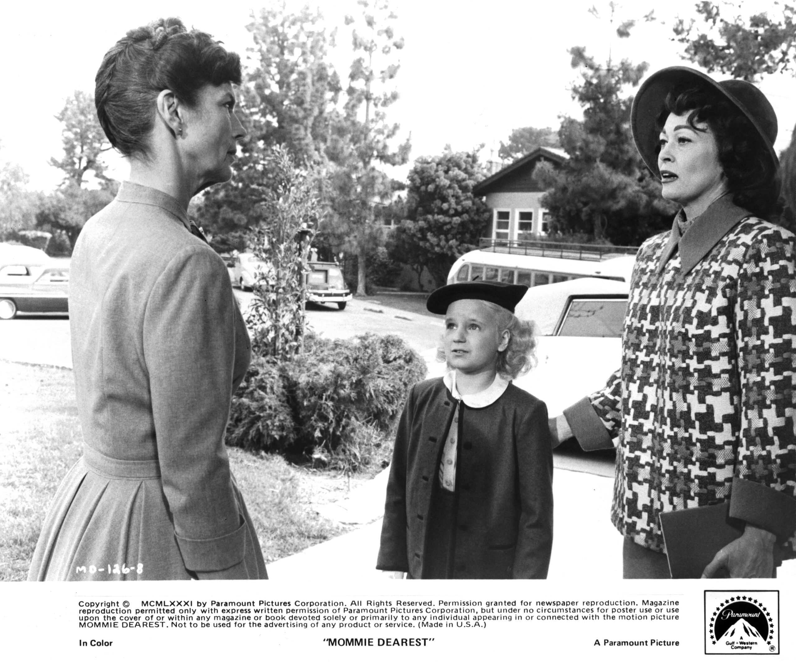 Actress Faye Dunaway and Mara Hobel on the set of Paramount Pictures movie " Mommie Dearest"