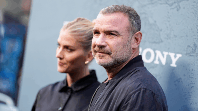 Taylor Neisen, Liev Schreiber at the Columbia Pictures "Caught Stealing" New York Premiere held at Regal Union Square on August 26, 2025 in New York, New York.