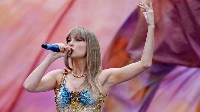 Taylor Swift performs at Wembley Stadium on June 21, 2024, in London.
