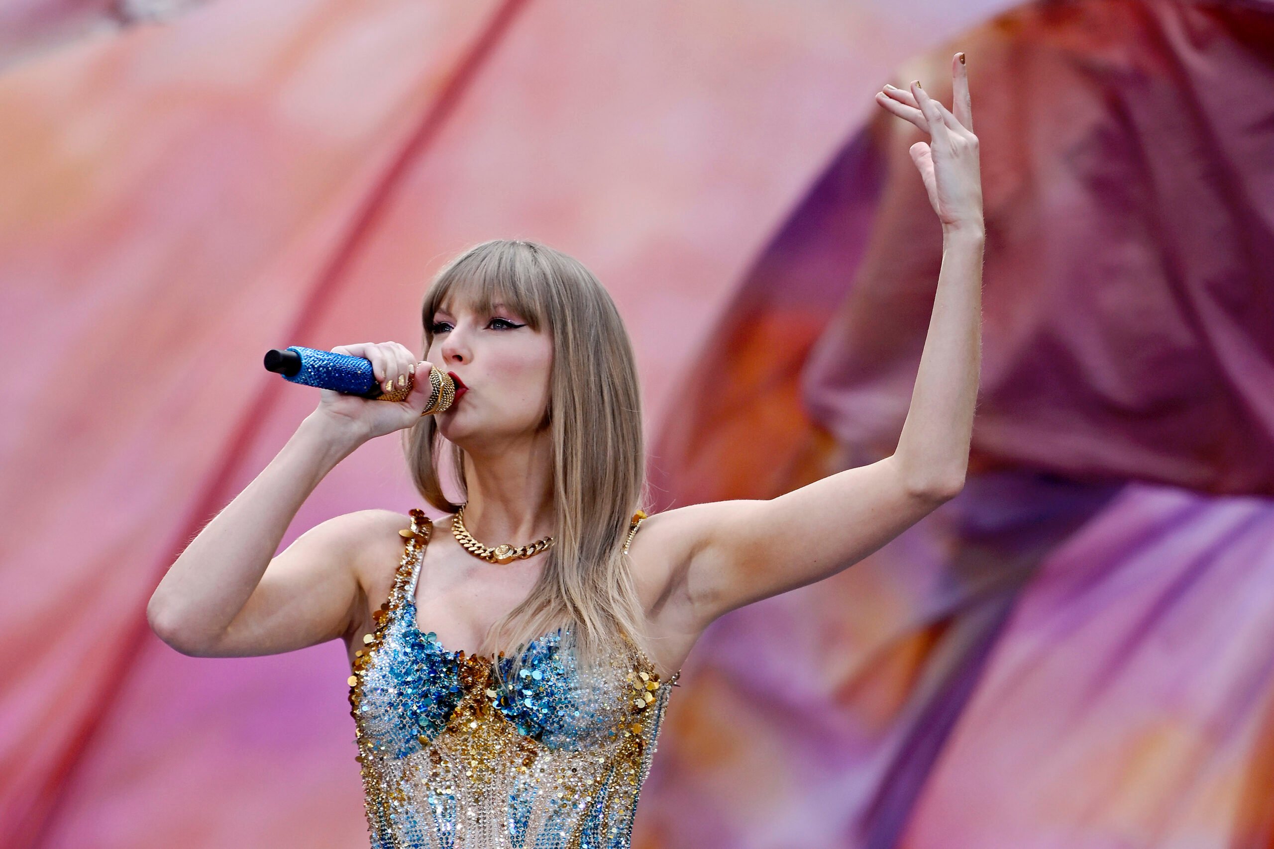 Taylor Swift performs at Wembley Stadium on June 21, 2024, in London.