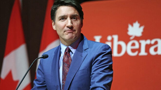 Canada's Prime Minister Justin Trudeau speaks to donors during the Laurier Club Holiday Party at the Canadian Museum of History