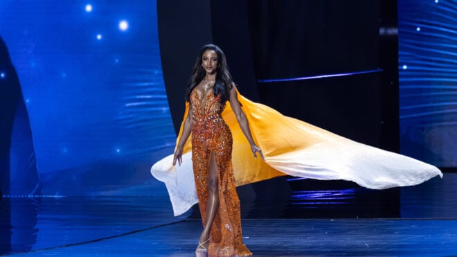 BANGKOK, THAILAND - NOVEMBER 19: Miss Universe Jamaica, Gabrielle Alexis Henry, showcases her evening gown during the 74th Miss Universe Preliminary competition on November 19, 2025