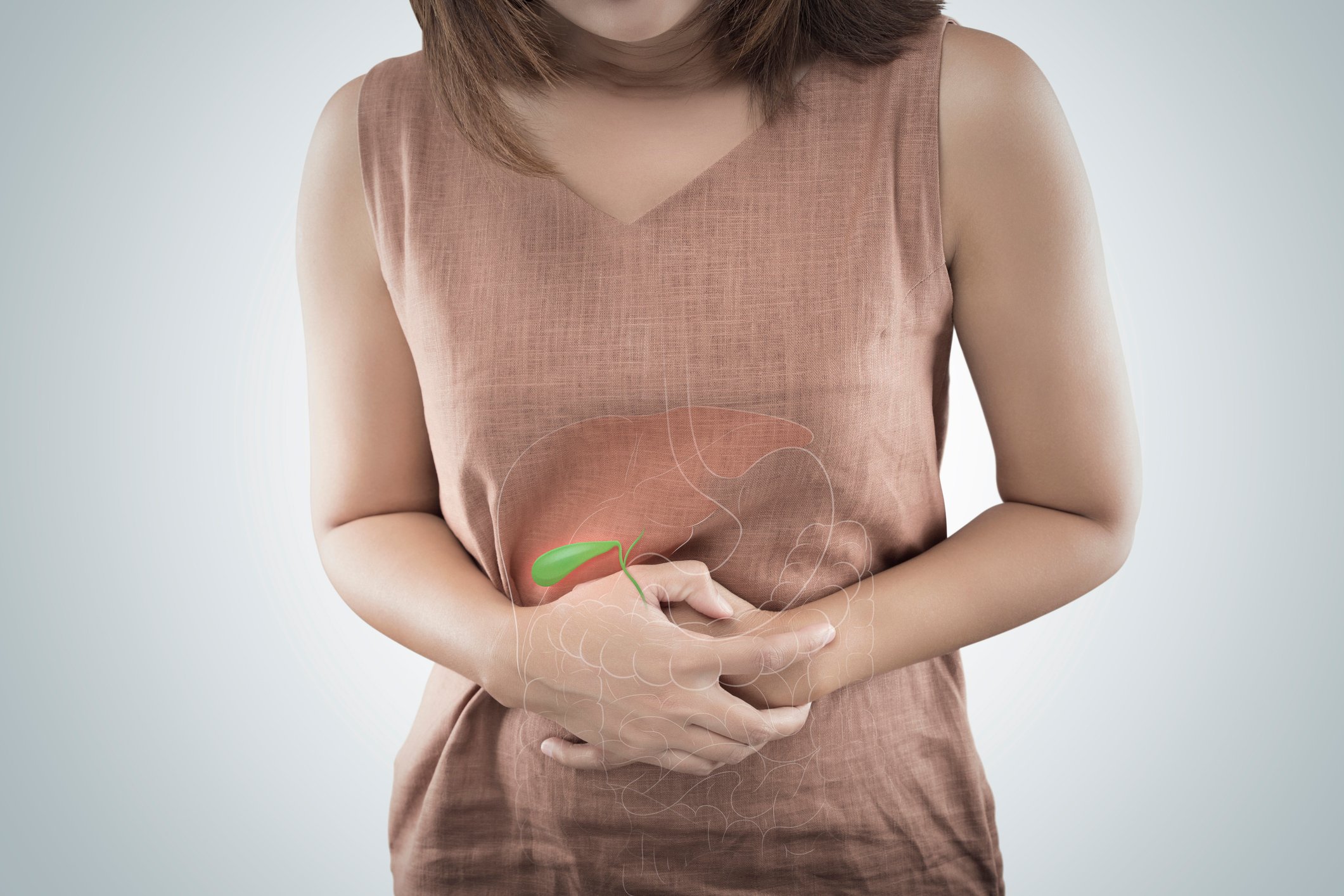 Gallbladder image and location on photo of a woman