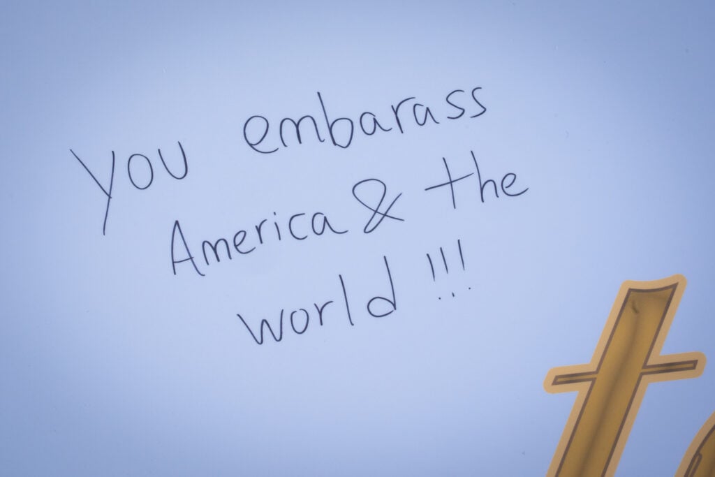 Message written on installation of Trump's birthday card to Epstein