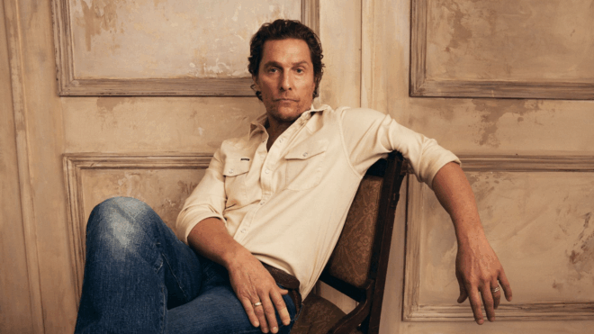 Matthew McConaughey poses in the Getty Images Portrait Studio