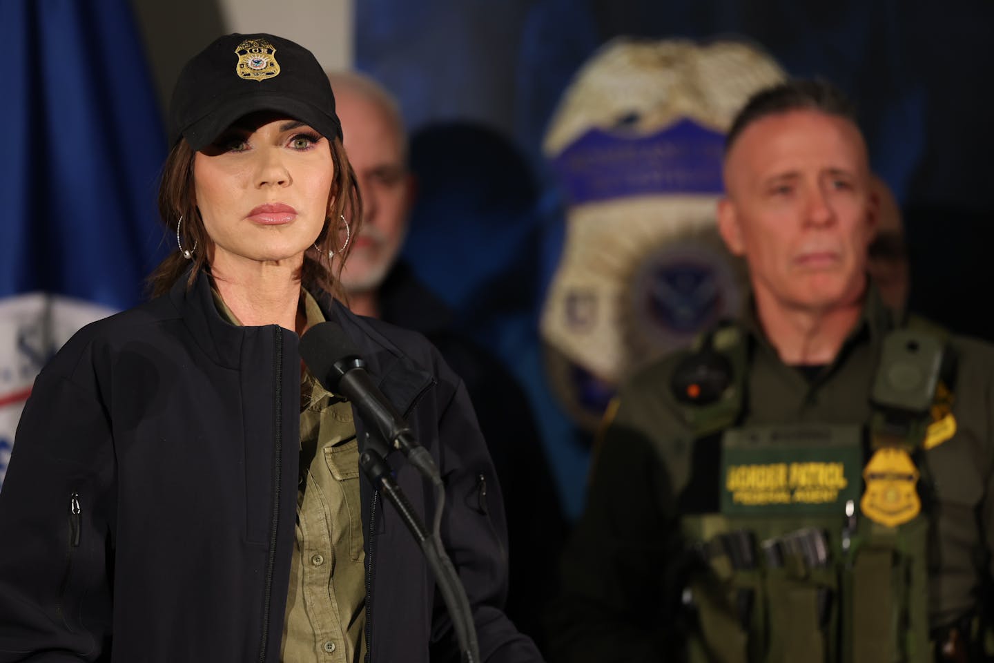 U.S. Department of Homeland Security Secretary Kristi Noem holds a news conference