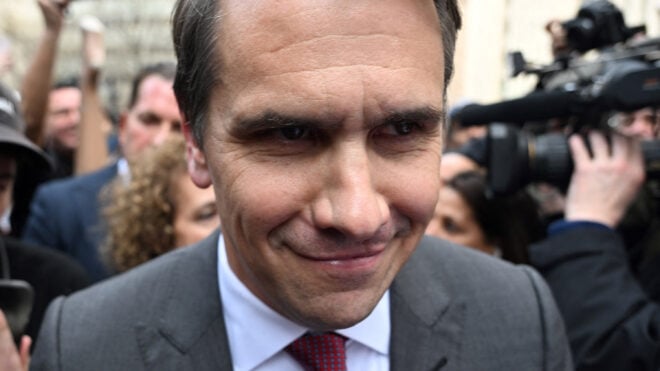 U.S. Deputy Attorney General Todd Blanche, then a lawyer of President Donald Trump, speaks to the media