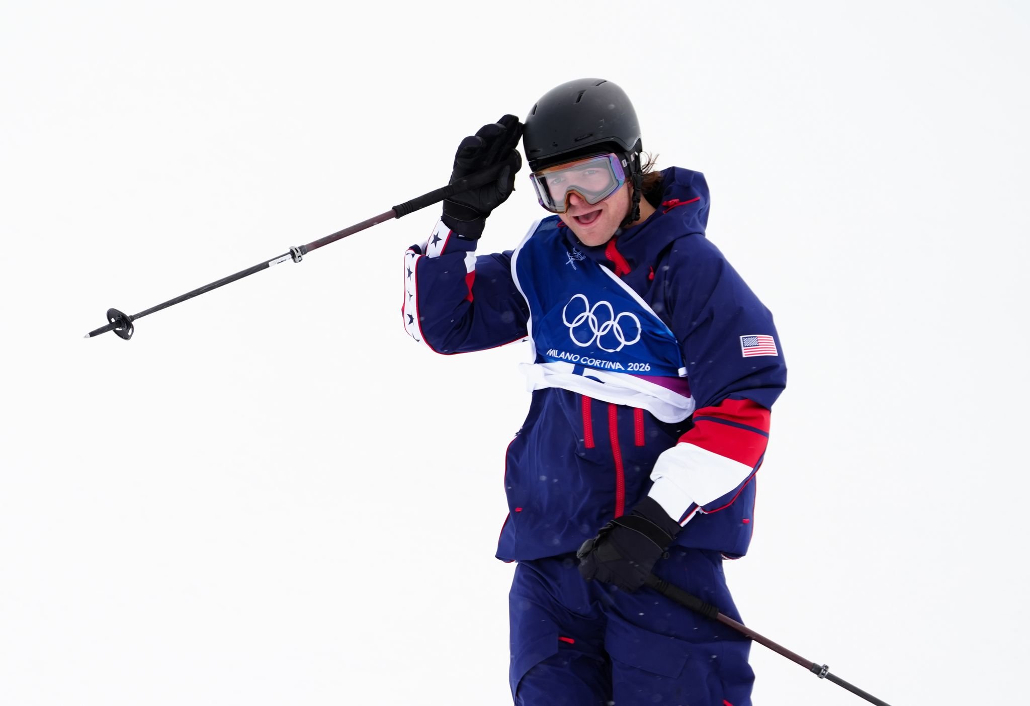 USA's Hunter Hess reacts at the Men's Freeski Halfpipe