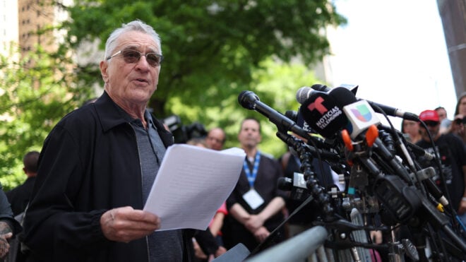 Robert De Niro speaks in support of U.S. President Joe Biden