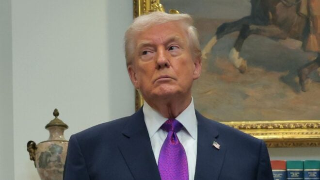 U.S. Environmental Protection Agency Administrator Lee Zeldin (R) speaks alongside U.S. President Donald Trump