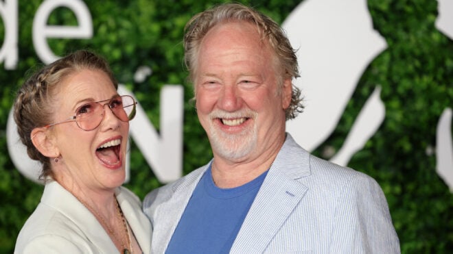 Timothy Busfield laughs with his wife, Melissa Gilbert,