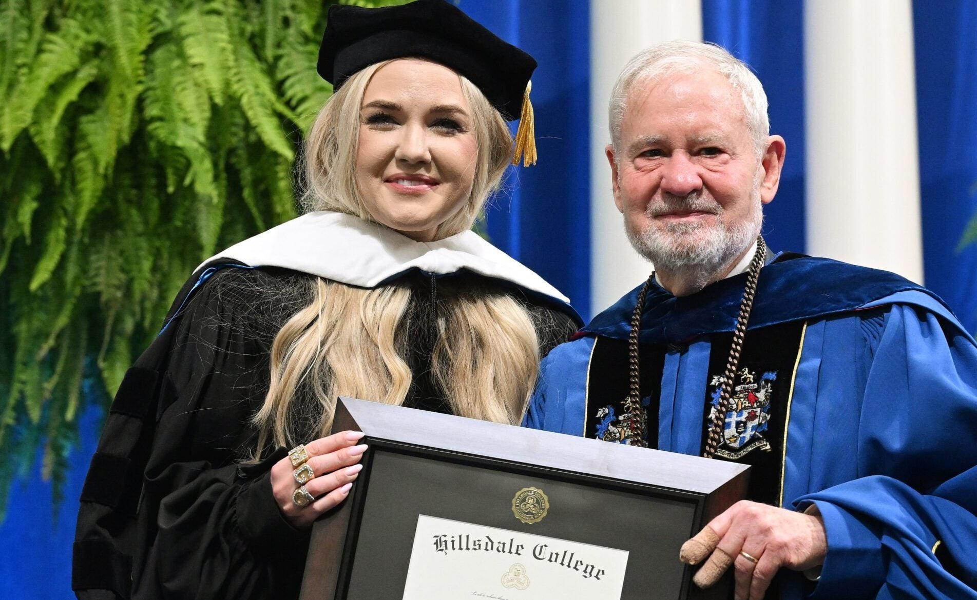 Erika Kirk, CEO and chair of Turning Point USA receives a honorary degree from Hillsdale College