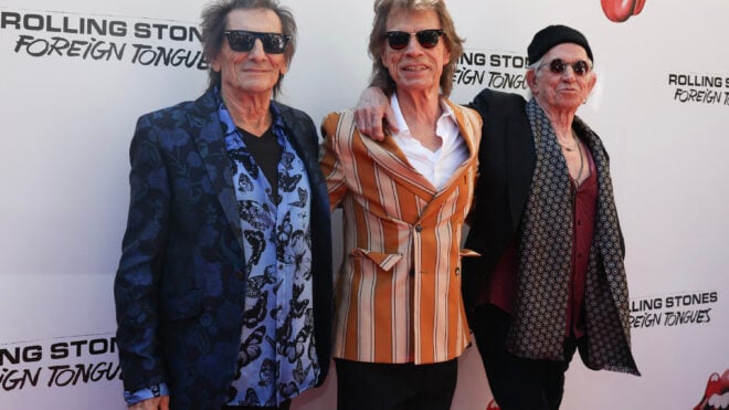 Ronnie Wood, left, Mick Jagger and Keith Richards of the Rolling Stones