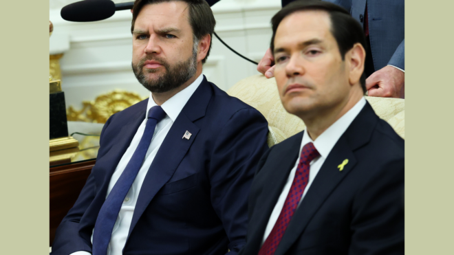 Vice President JD Vance (C) and U.S. Secretary of State Marco Rubio