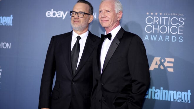 Tom Hanks (L) and retired pilot Chesley Burnett 'Sully' Sullenberger