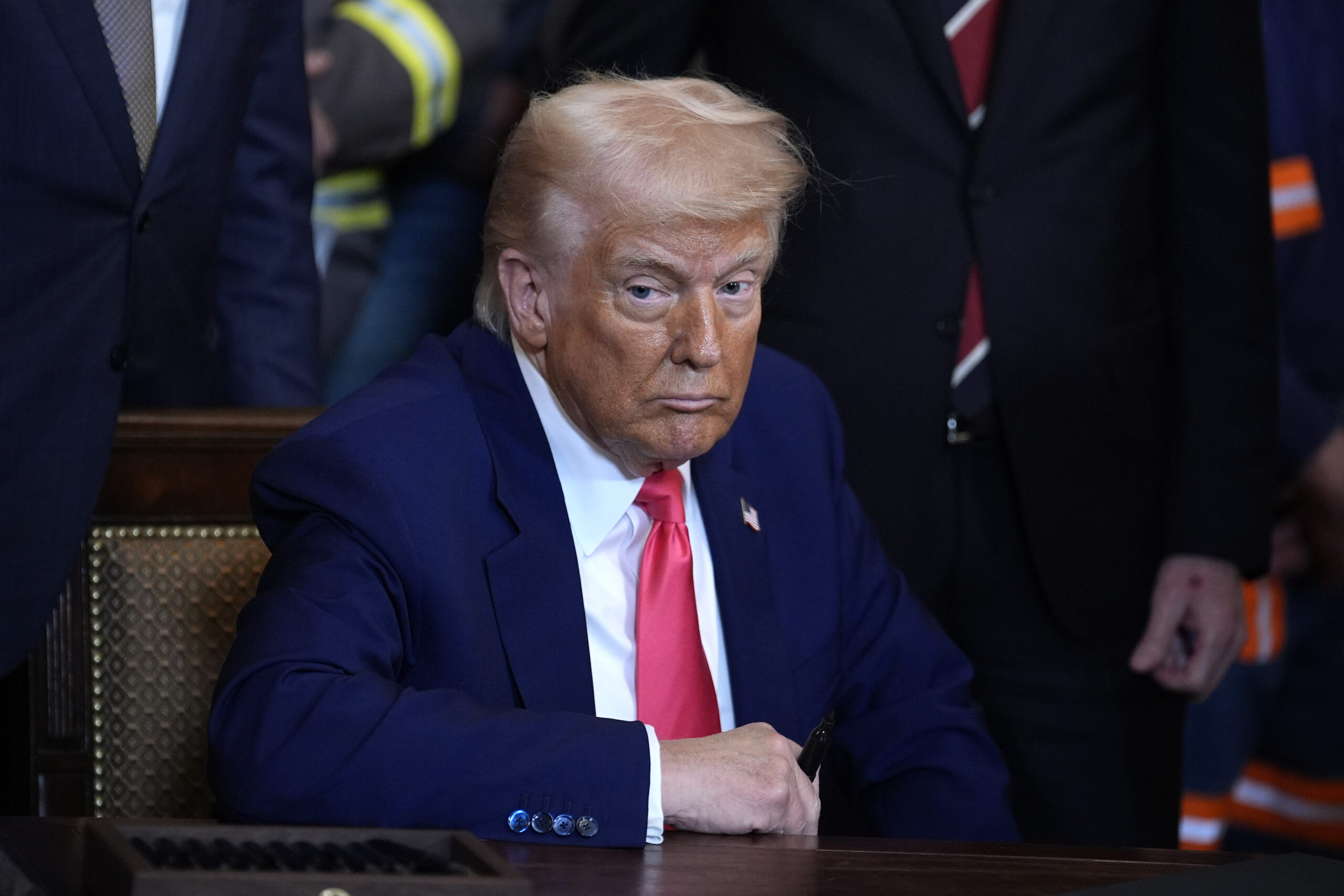 President Donald Trump signs a series of executive orders on energy production during a ceremony in the East Room at the White House in Washington, D.C., on April 8, 2025. (Yuri Gripas/Abaca Press/TNS)