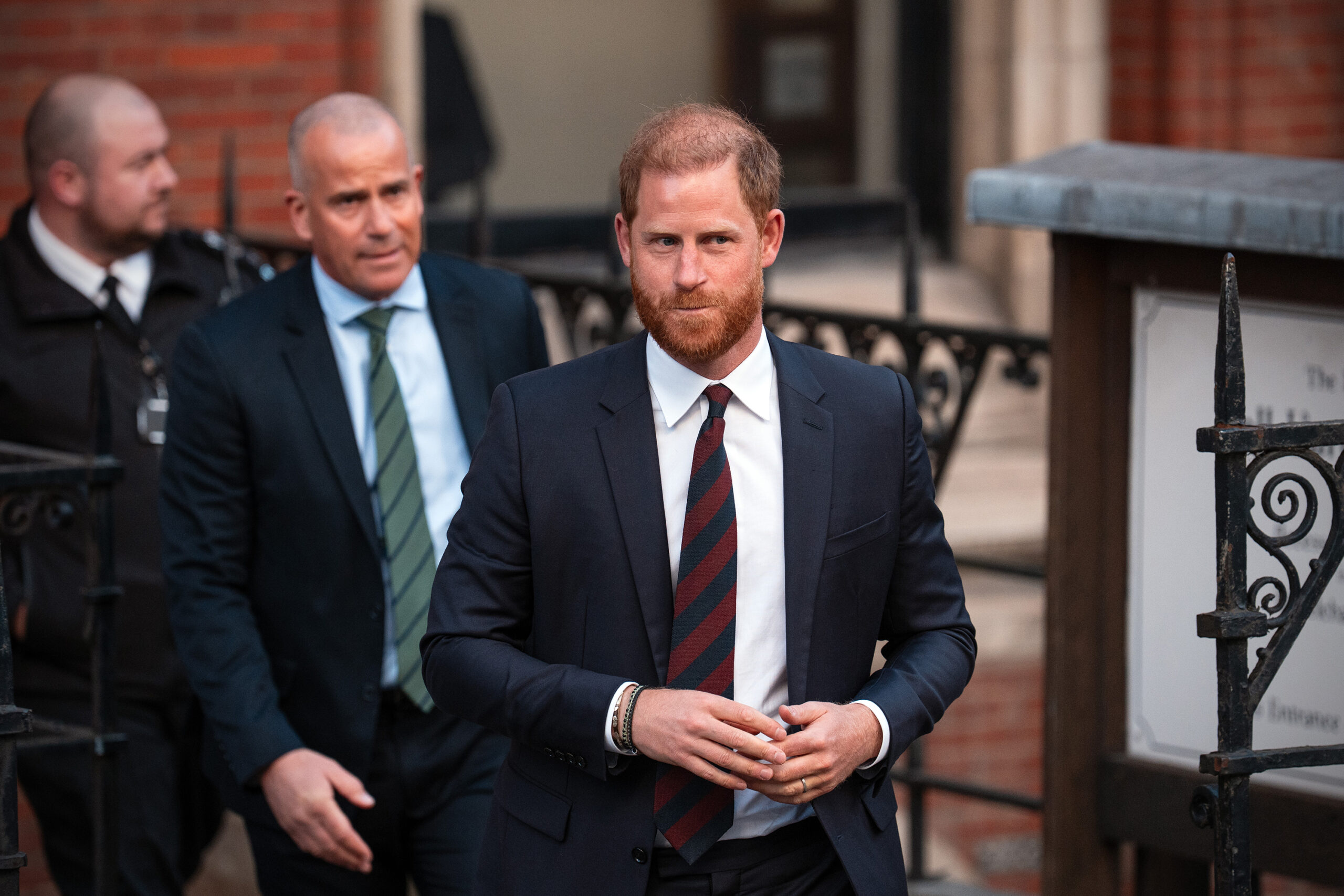 Prince Harry leaves the Royal Courts of Justice on April 9, 2025, in London. Prince Harry arrived in the U.K. on Tuesday to attend court for his appeal against the reduction of his security detail during family visits. On Tuesday, the Court of Appeal heard his case, challenging a High Court ruling that upheld the decision to evaluate his security arrangements for U.K. visits on a case-by-case basis. (Carl Court/Getty Images/TNS)