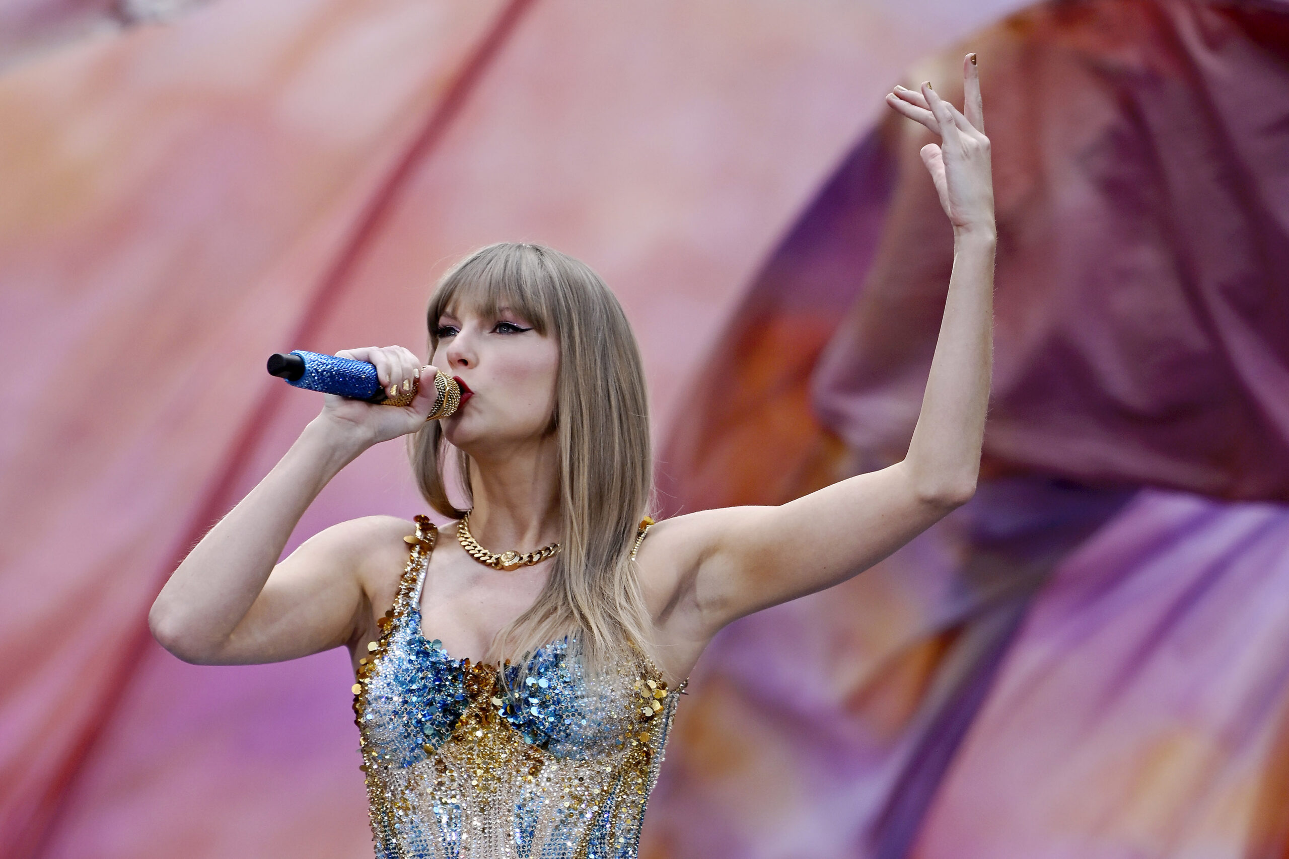 Taylor Swift performs at Wembley Stadium on June 21, 2024, in London.