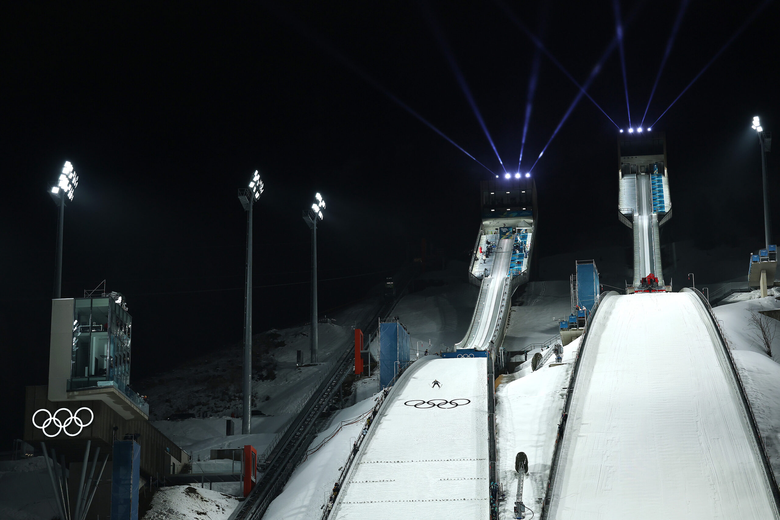 A general view as Agnes Reisch of Team Germany jumps during the Women's Normal Hill Training training session